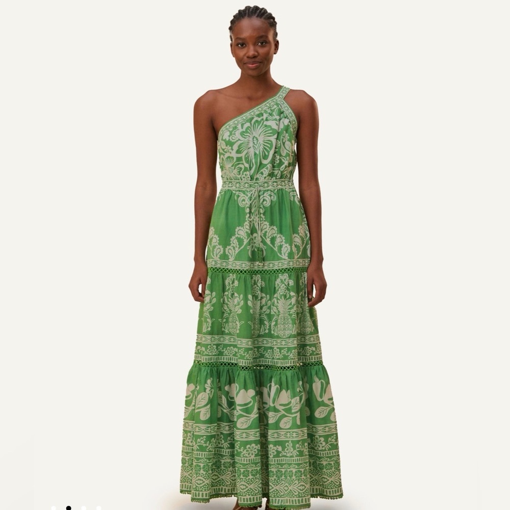 Farm Rio Green Sweet Garden One-Shoulder Maxi Dress | NWT | Size L